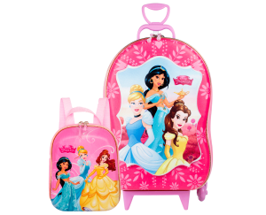 KIT MOCHILA 3D C/ RODINHA + LANCHEIRA DIPLOMATA PRINCESAS DISNEY