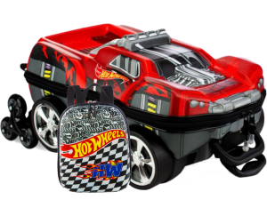 KIT MOCHILA 3D C/ RODINHA + LANCHEIRA DIPLOMATA HOTWHEELS DAWGZILLA VERMELHO