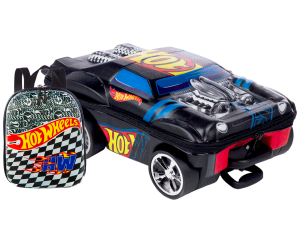 KIT MOCHILA 3D C/ RODINHA + LANCHEIRA DIPLOMATA HOTWHEELS NIGHT SHIFTER PRETO