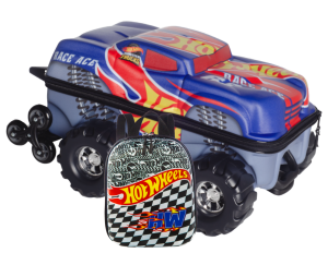 KIT MOCHILA 3D C/ RODINHA + LANCHEIRA DIPLOMATA HOTWHEELS RACE MONSTER TRUCKS