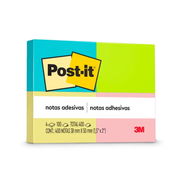 BLOCO ADESIVO POST-IT 3M 38X50MM 100FLS CORES NEON