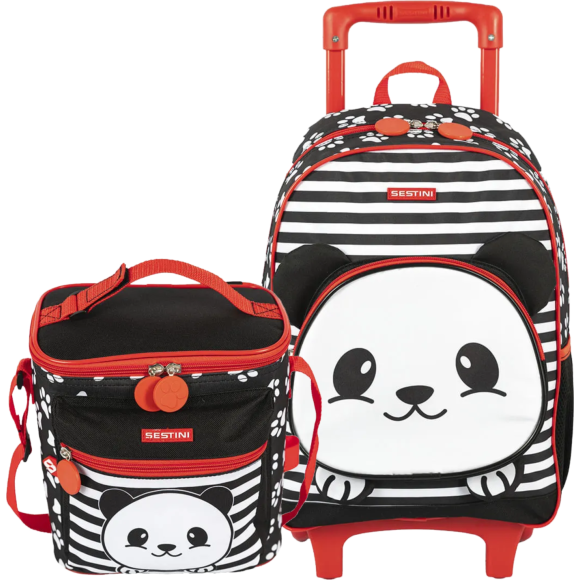 KIT MOCHILA RODINHA + LANCHEIRA SESTINI MEDIA KIDS X PANDA