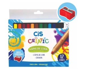 LAPIS DE CERA CIS CRIATIC JUMBO C/12 CORES COM APONTADOR GRÁTIS