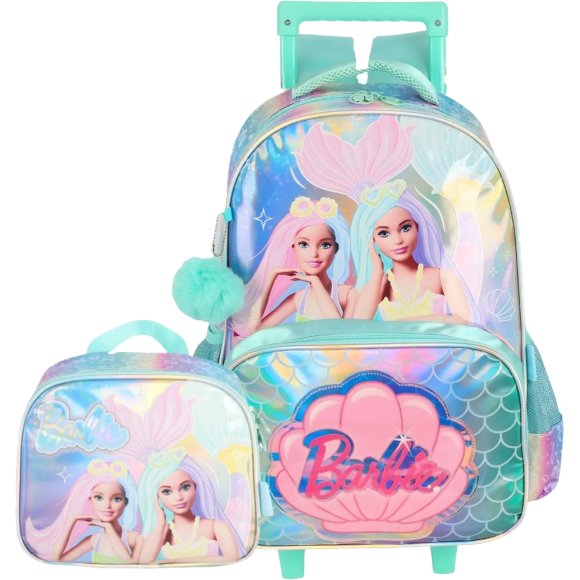KIT MOCHILA RODINHA LUXCEL + LANCHEIRA BARBIE VERDE