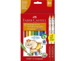 LAPIS DE COR JUMBO FABER CASTELL TRIANGULAR 12 CORES + 2 LAPIS PRETO